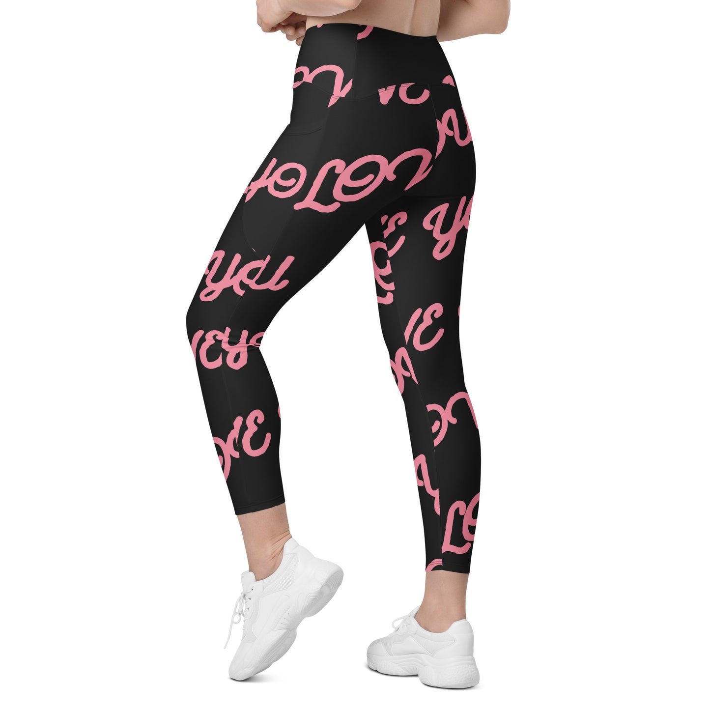 Love You Women's Recycled Crossover Leggings With Pockets - FLAKOUT