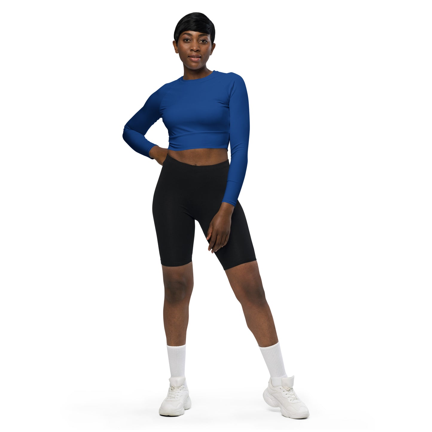 Women's Recycled Long-sleeve Crop Top - Dark Cerulean