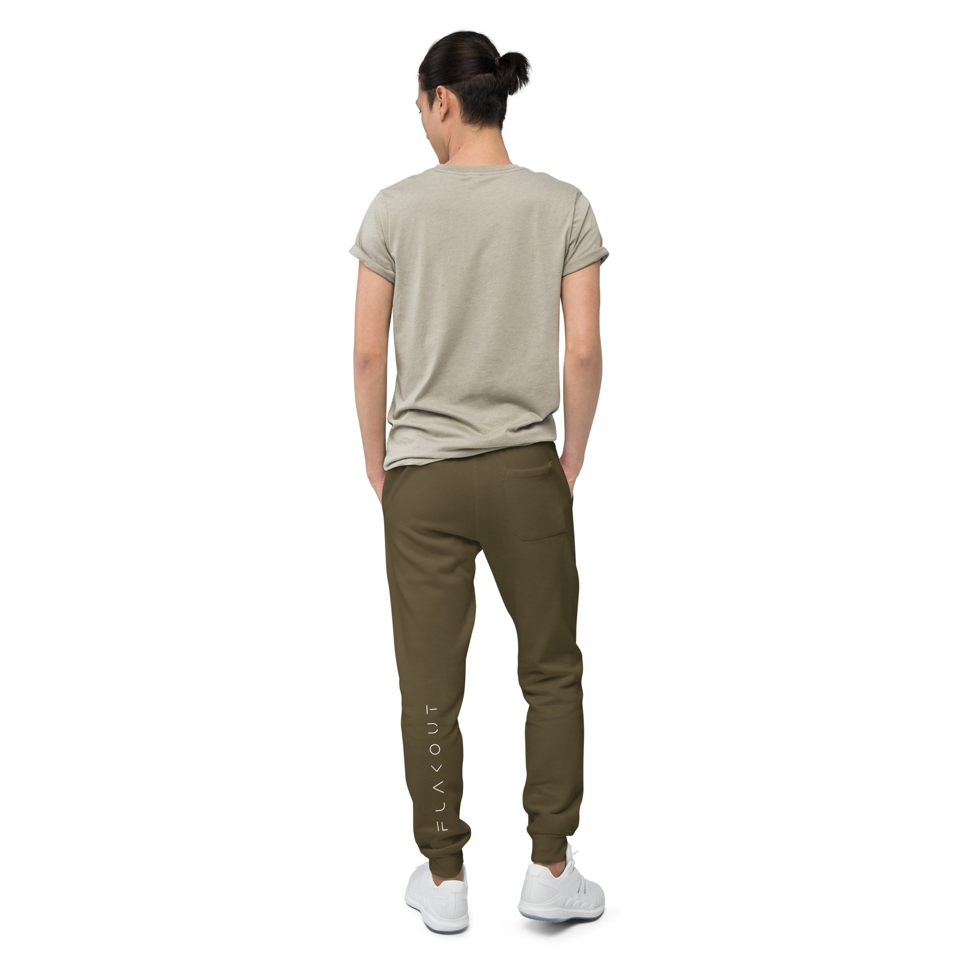 FLAKOUT Logo Back Leg Unisex Fleece Sweatpants - Military Green - FLAKOUT