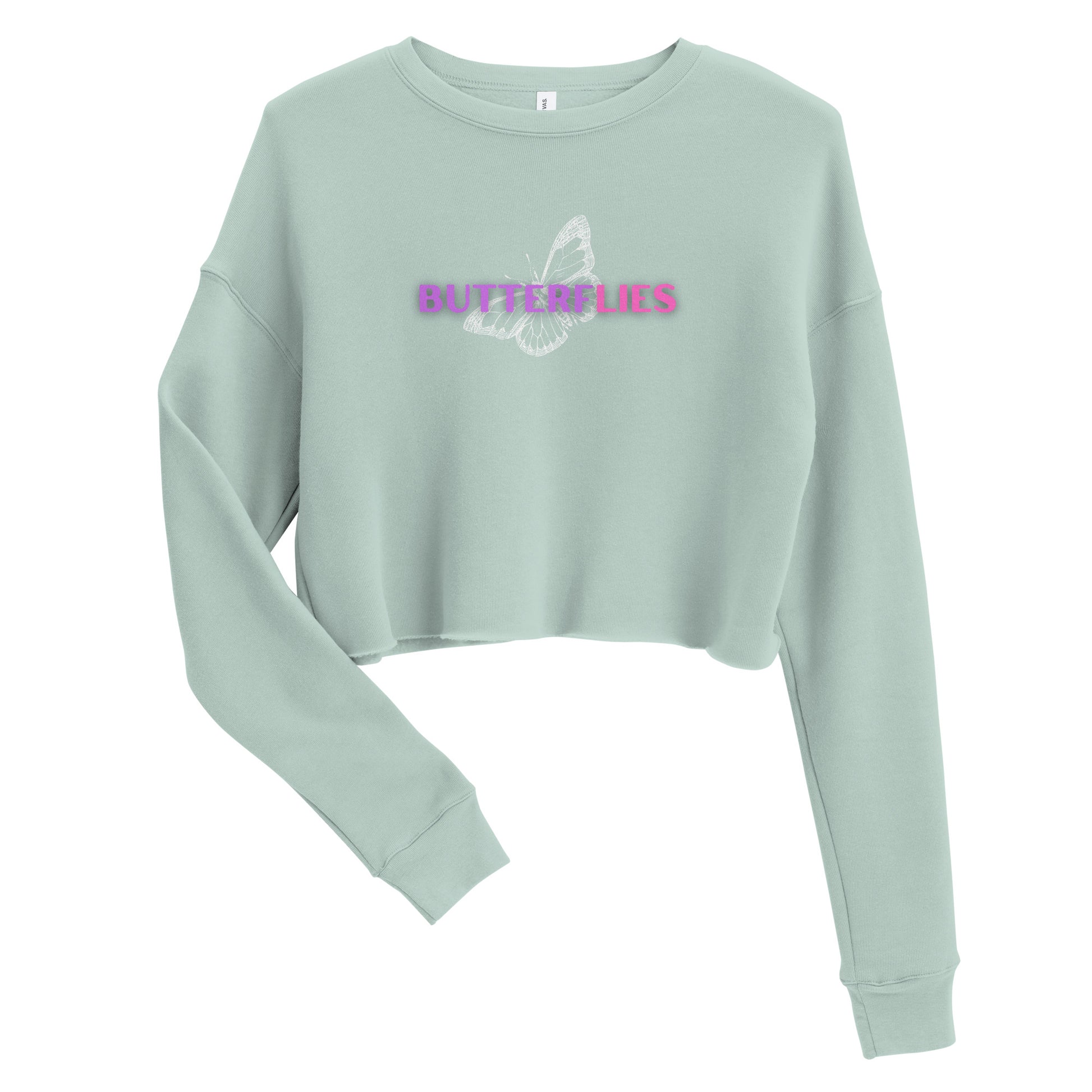 Whispers Of Wings Butterflies Women's Crop Sweatshirt - Dusty Blue - FLAKOUT