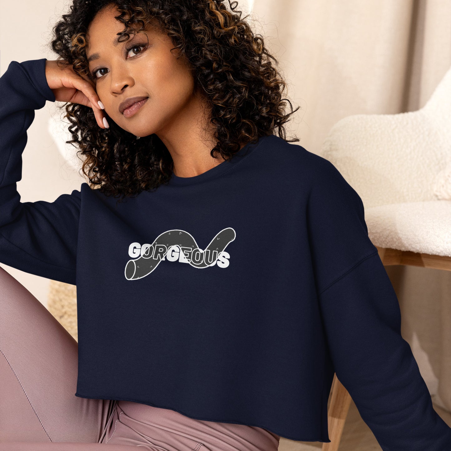 Gorgeous Opullent Allure Women's Crop Sweatshirt - Navy - FLAKOUT